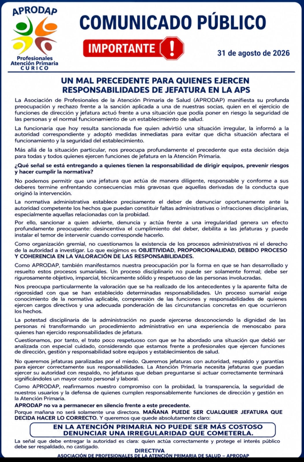 COMUNICADO PÚBLICO